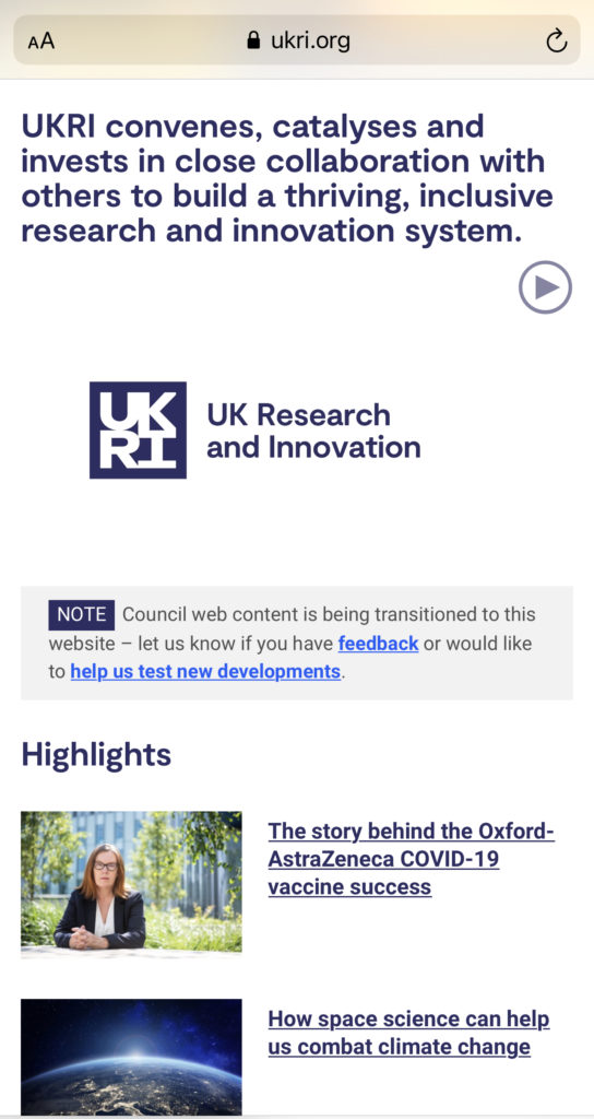 Photo of UK research innovation site